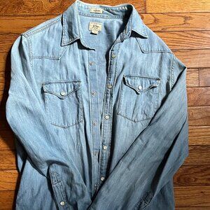 J.Crew Men's Small Classic Lightweight Pearl Snap Denim Chambray Western Shirt